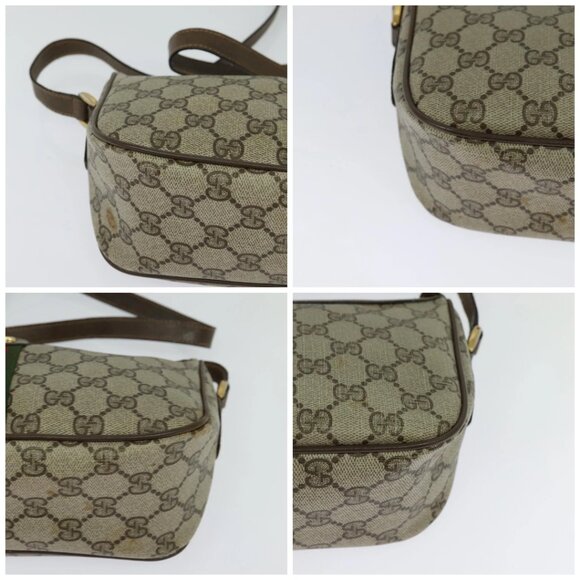 GUCCI GG Supreme Web Sherry Line Bag PVC Beige Gold Auth 128013 - Picture 14 of 16
